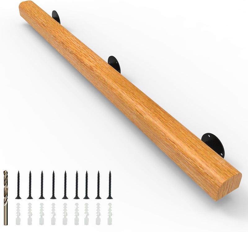 YEOOE 5FT Wood Stair Handrails Wall Mount, Hand Railings for Stairs Indoor Outdoor, Non-Slip Staircase Handrail for Corridor, Lofts, Patio, Kindergarten Guardrail (Size: 5ft) - Image 1